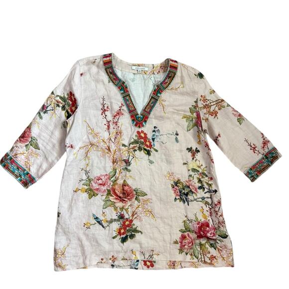 John Mark Boho‎ Aztec Embroidered Floral Tunic Top Multi Size Small - Picture 2 of 10